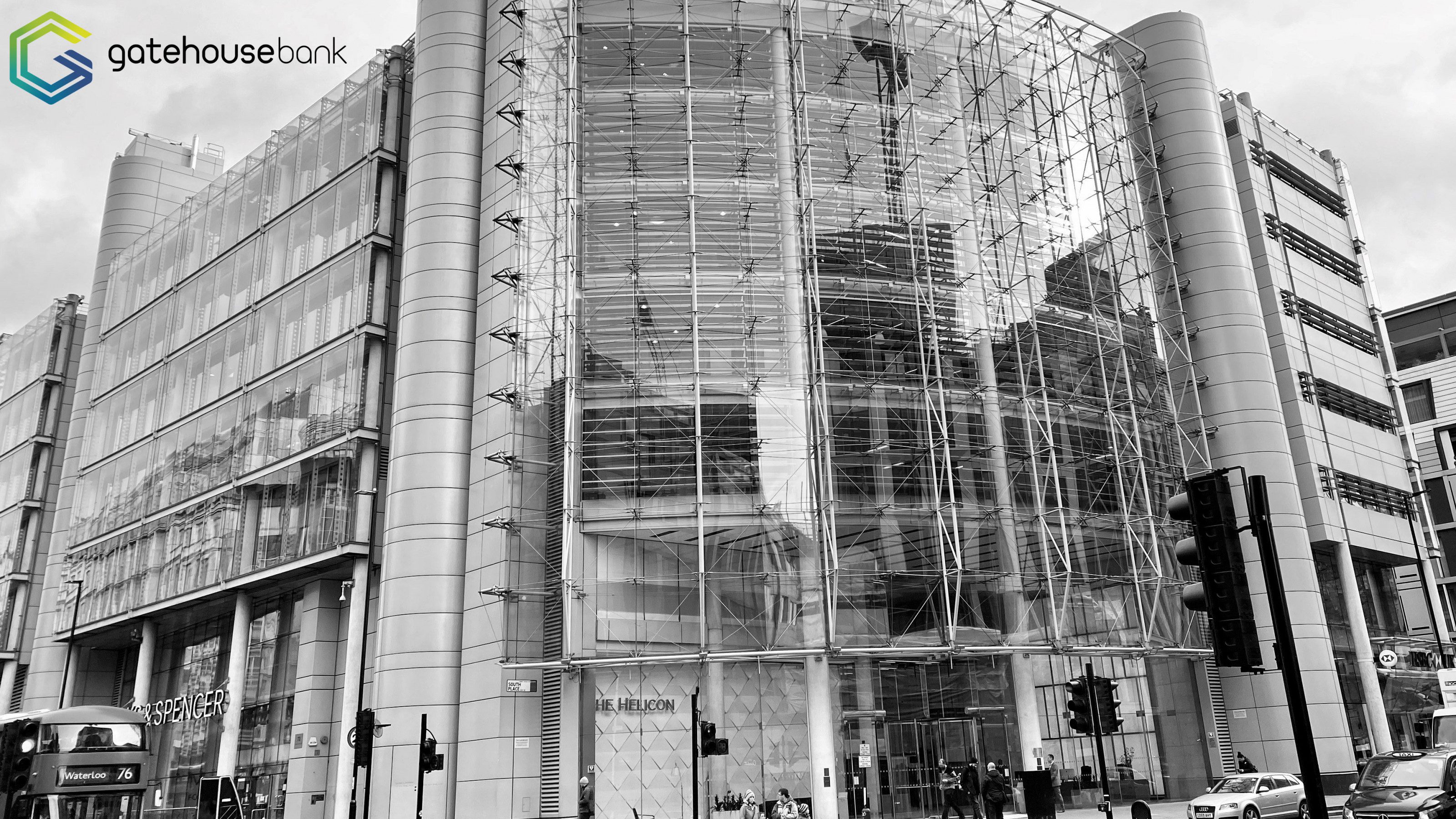 Scaffolding on the outside of a building.