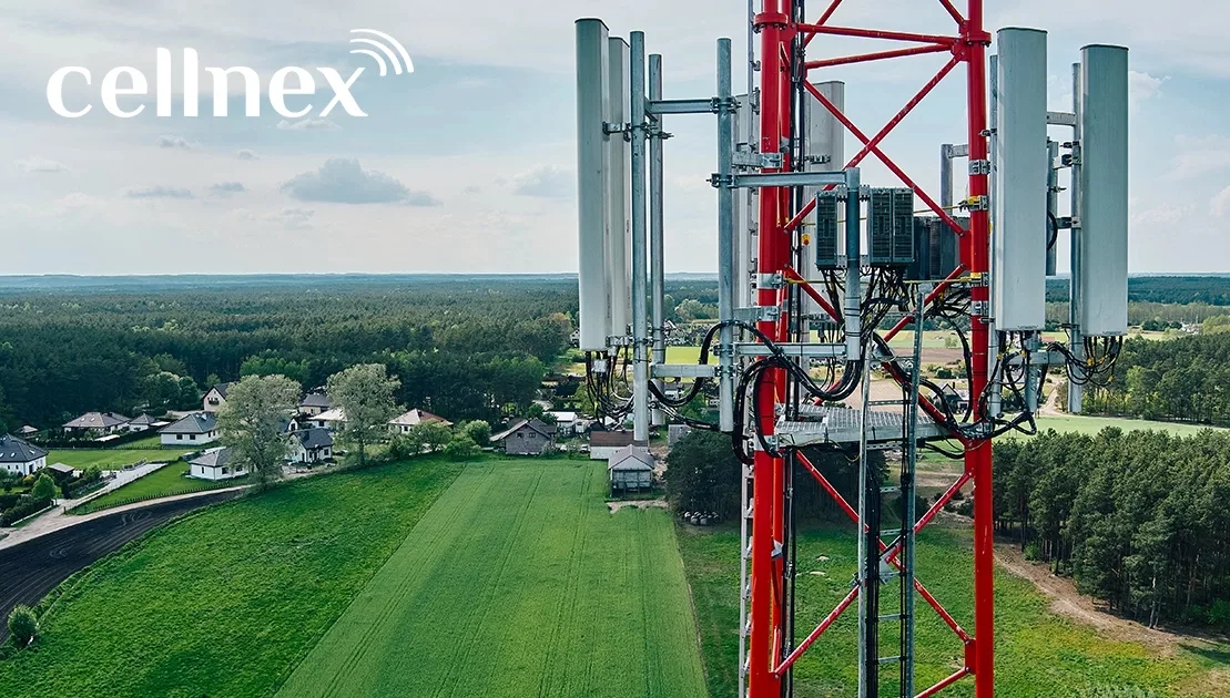 A telecommunications mast standing above trees.
